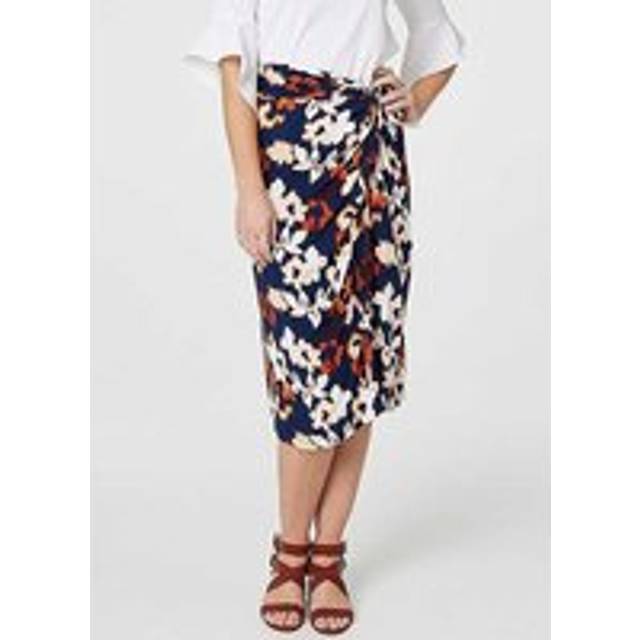 Izabel London Womens Navy Floral Ruched High Waist Midi Skirt - Size 10 UK