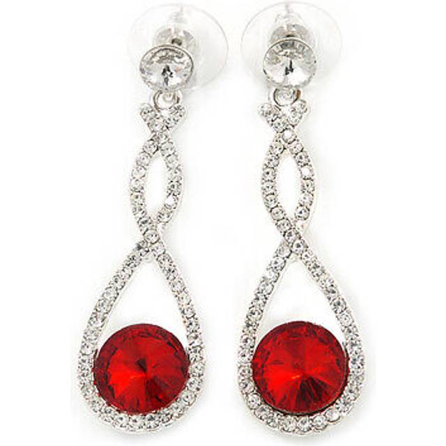 Bridal/ prom/ wedding red/ clear austrian crystal infinity drop earrings in