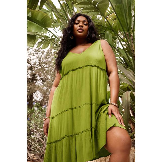 Limited Collection Curve Olive Green Tiered Midi Dress, Women's Curve & Plus Size, Yours - 22-24