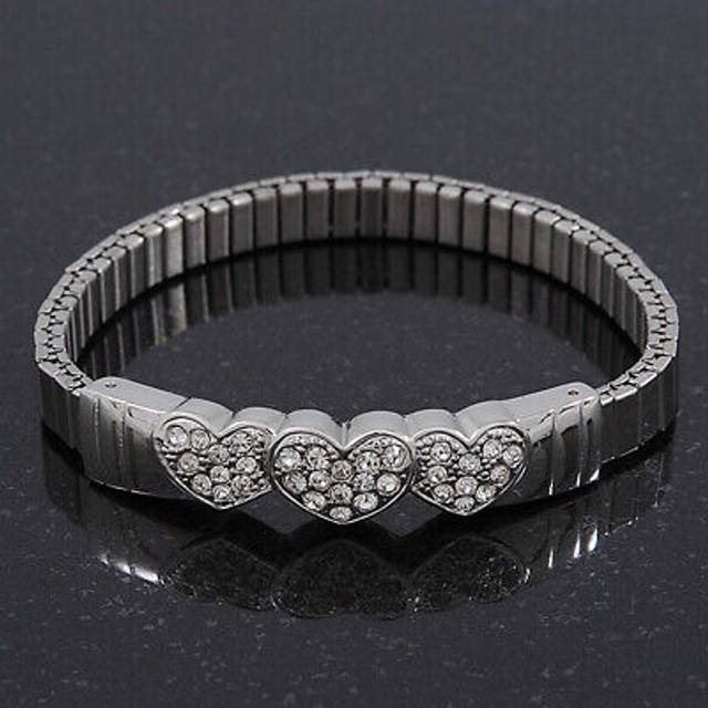 Silver plated swarovski crystal 'heart' flex tennis bracelet - 20cm length