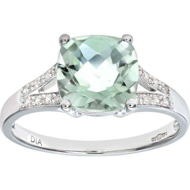 9ct white gold green amethyst ring with diamond shoulders by naava