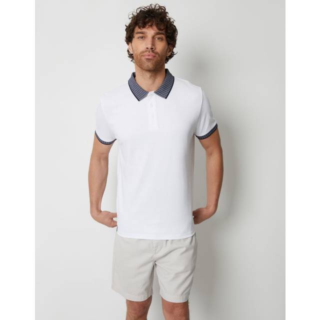 'Ryker' Cotton Contrast Collar Polo Shirt - White - M