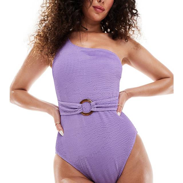 In The Style – Lila, krinklad, enaxlad baddräkt med skärp med ringdetalj, exklusivt hos ASOS