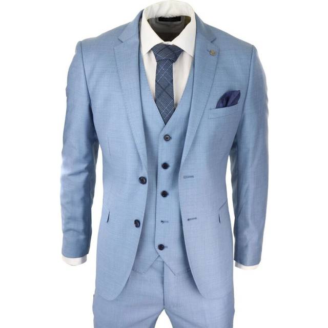 (52) Mens 3 Piece Light Blue Classic Stitch Retro Suit