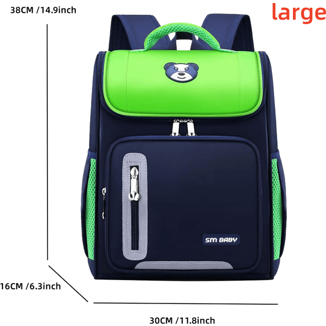 (Green, Large) Large Capacity Waterproof Backpack with Protective Spine for Kids - Perfect for School and Travel