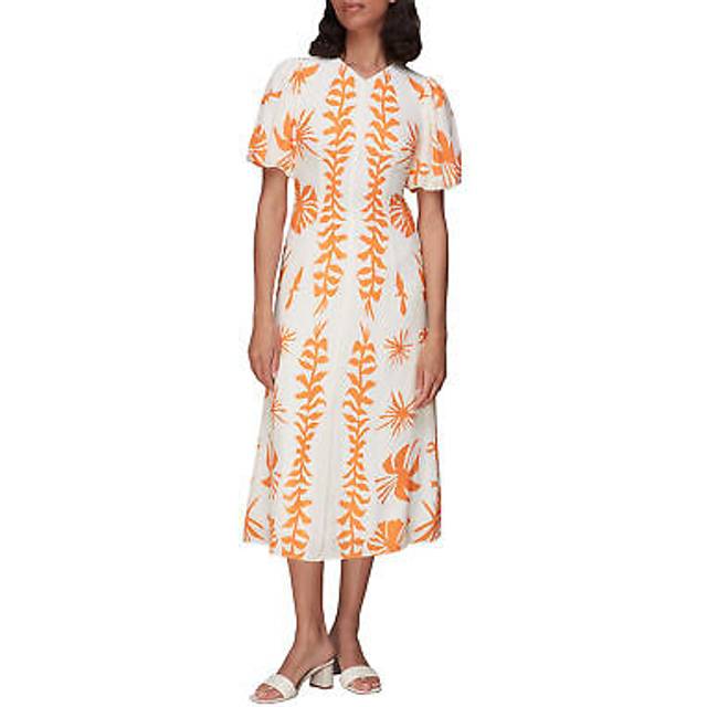Womens Cora Big Leaf Print Silk Dress Printed - Orange - 8
