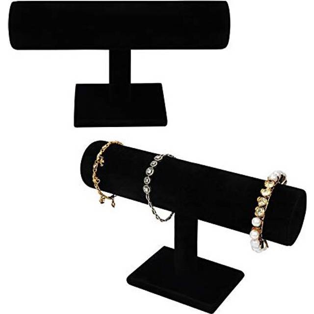 Belle Vous Black Velvet T Bar Bracelet Jewellery Display Stand (2 Pack) - Showcase Home Organiser Holder Rack For Jewellery, Watches, Necklaces a