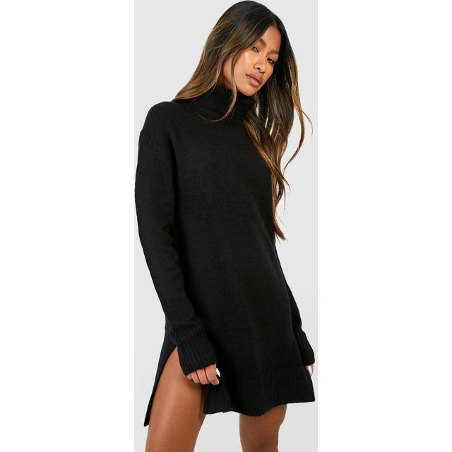 Womens Roll Neck Oversized Jumper Dress - Black - 12, Black