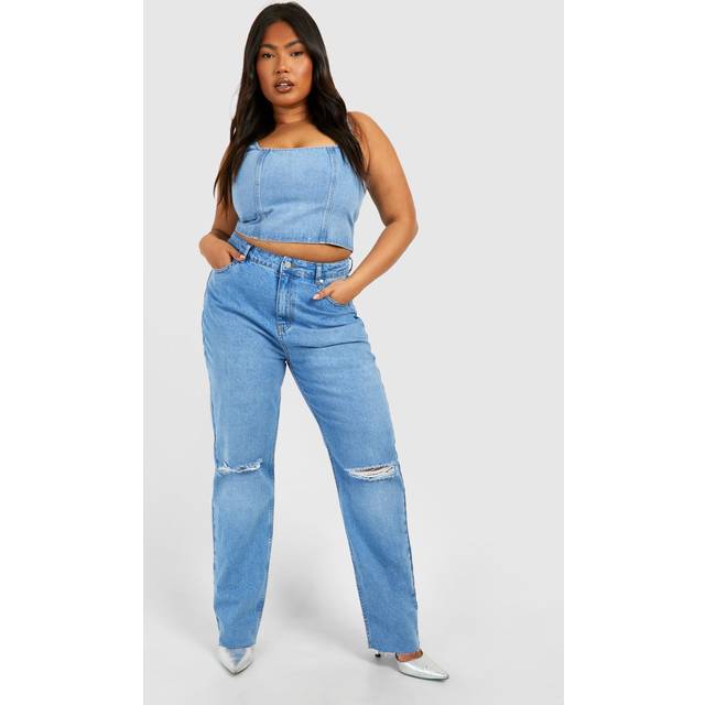 Womens Plus Light Wash Ripped Mom Jeans - Grey - 26