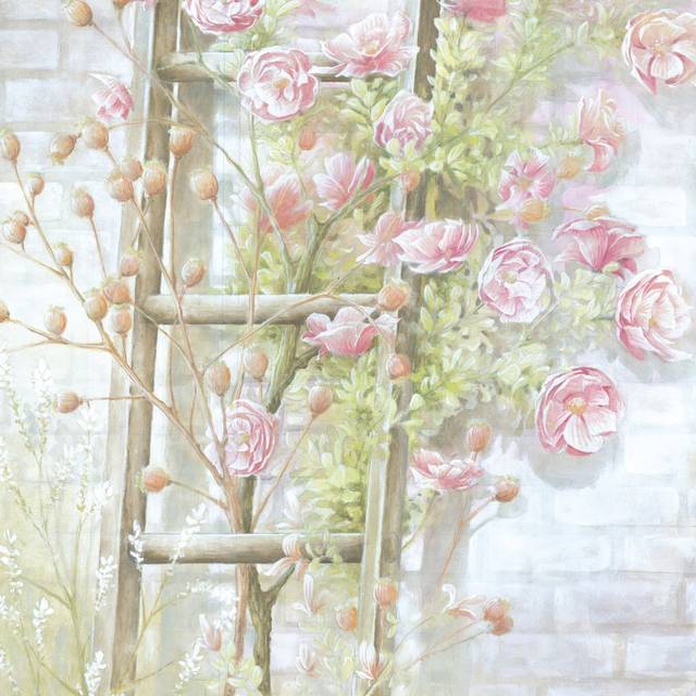 Painted Ladder with Flowers - Wrapped Canvas Painting (76cm H x 76cm W x 3.8cm D)