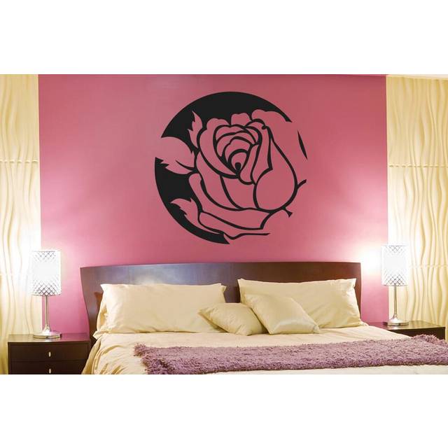 Rose In Circle Wall Sticker - Black (57cm H X 57cm W)