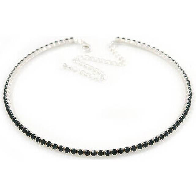 Dark green top grade austrian crystal choker necklace in rhodium plated metal -