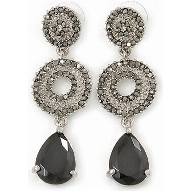 Grey swarovski crystal and cz teardrop chandelier earrings in silver plating -