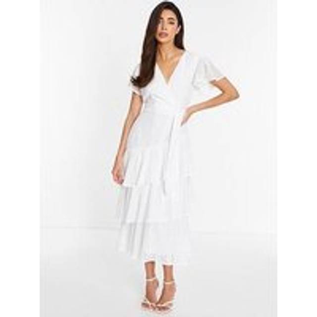Quiz White Jacquard Chiffon Wrap Midi Dress