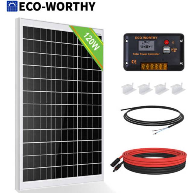 Eco-worthy 12v solar panel kit 120w battery charger controller rv trailer camper