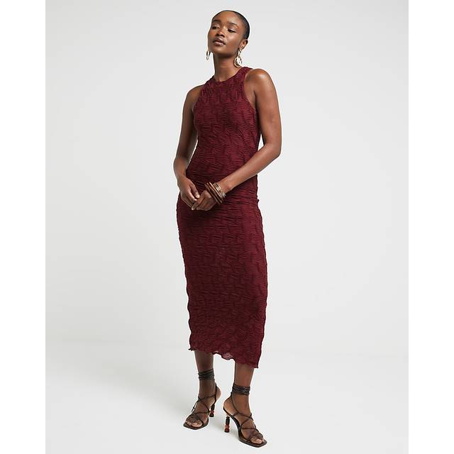 River Island Womens Red Textured Bodycon Midi Dress - 14