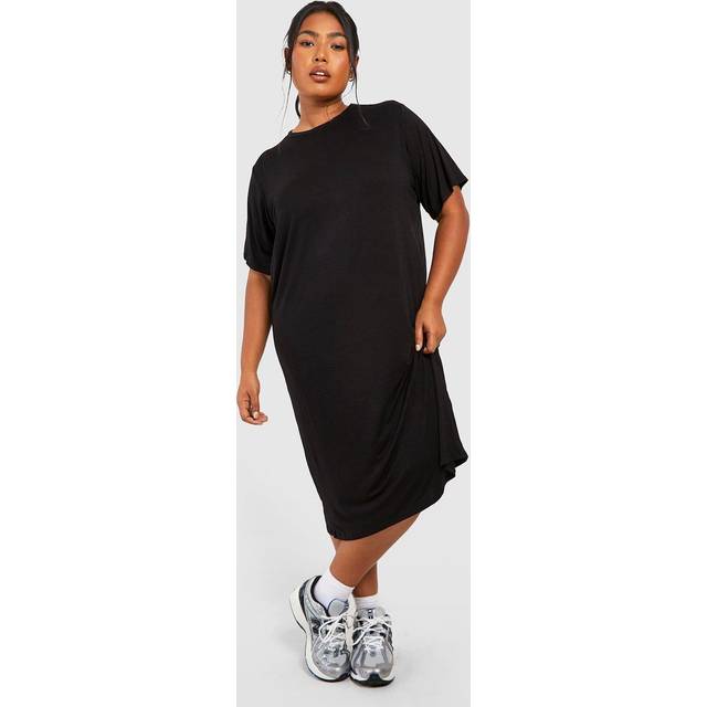 Womens Plus T-Shirt Midi Dress - Black - 22