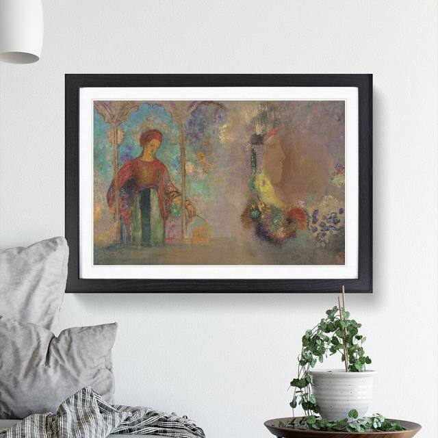 Woman in a Gothic Arcade by Odilon Redon - Picture Frame Painting - Black Framed (27cm H x 36cm W x 2cm D)