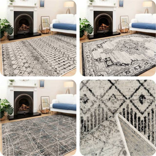 Large grey living room rugs cheap budget low pile graphite grey rugs 160x230cm