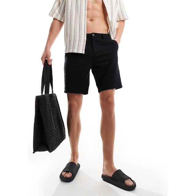 New Look Men's Black Linen Blend Regular Fit Shorts - 28R