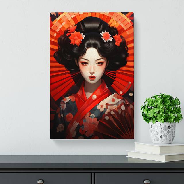 Geisha Art Deco Art - Print (76cm H x 50cm W x 3cm D)