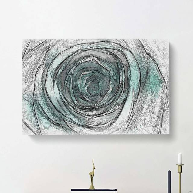 Mint Green Rose in Abstract - Wrapped Canvas Drawing Print (60cm H x 91cm W x 3cm D)