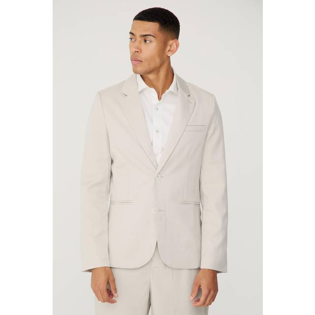 Textured Skinny Single Breasted Suit Jacket - Beige - 36