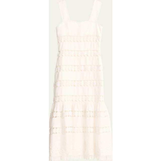 Zimmermann Womens Ivory Square-neck Cut-out Linen Midi Dress M - IVORY