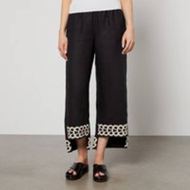 By Malene Birger Mirabellos Embroidered Linen Trousers - DK 36/UK 8 - Black