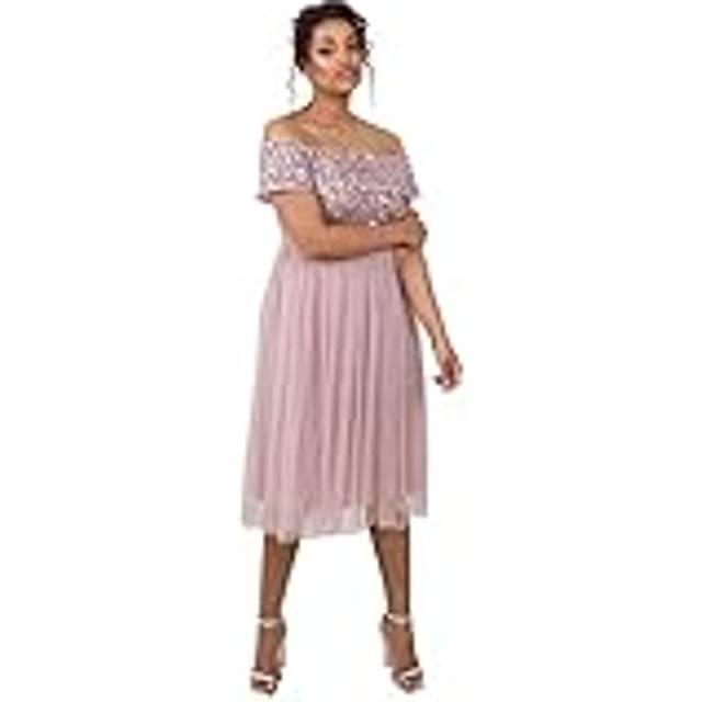 Bardot Embellished Midi Dress - Light Pink - 28