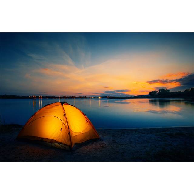 Orange Tent On The Lake At Dusk (20cm H x 30cm W)