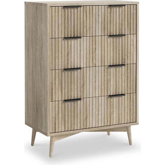 Jakob Oak Effect Tall Grooved 4 Drawer Chest | Roseland