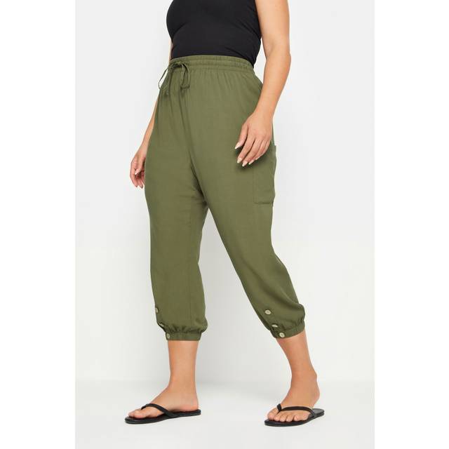 Yours Curve Khaki Green Button Front Cropped Trousers, Women's Curve & Plus Size, Yours - 22-24