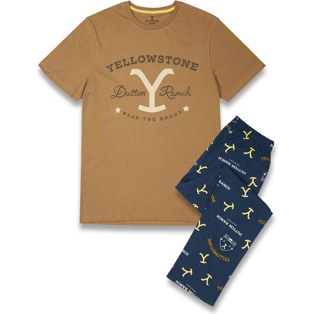(Small) Yellowstone Short Sleeve Long Leg Pyjama Set (Mens Multicoloured)