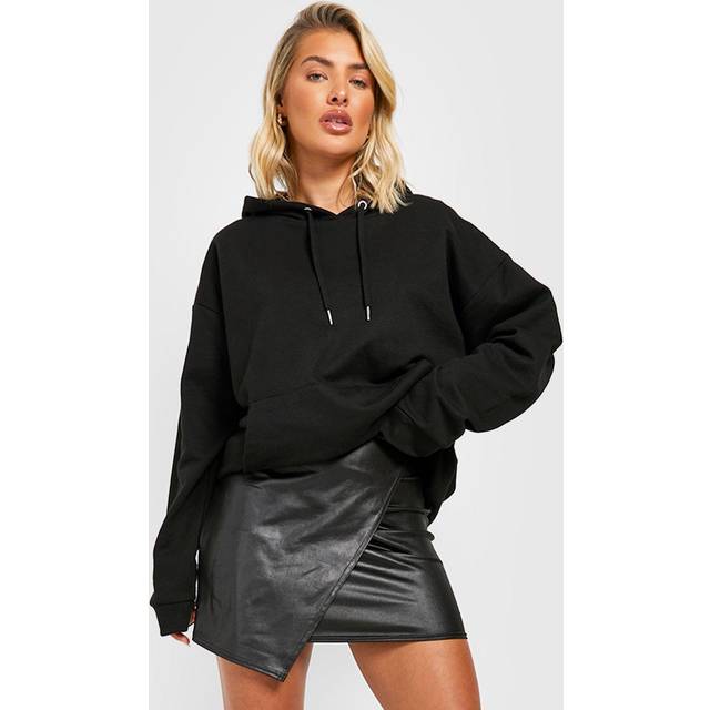 Womens Leather Look Jersey Wrap Mini Skirt - Black - 10, Black