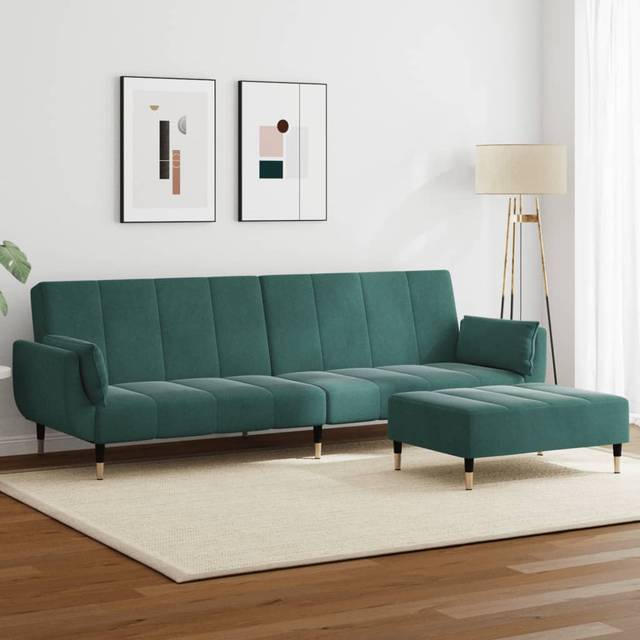 Bäddsoffa 2-sits med fotpall mörkgrön sammet