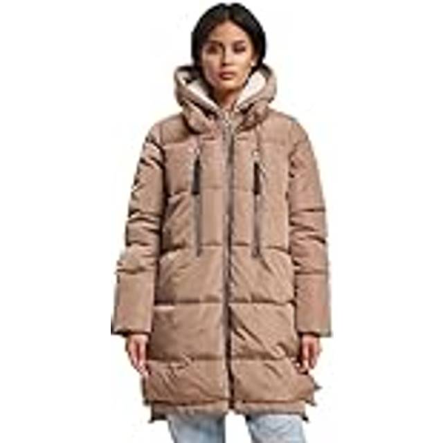 Long Hooded Padded Jacket - beige - XS