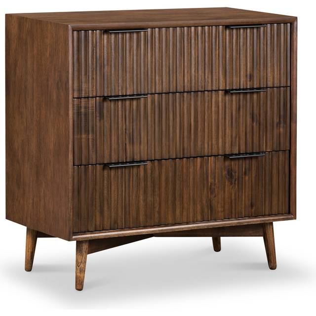 Oskar Walnut Stain Grooved 3 Drawer Chest | Roseland