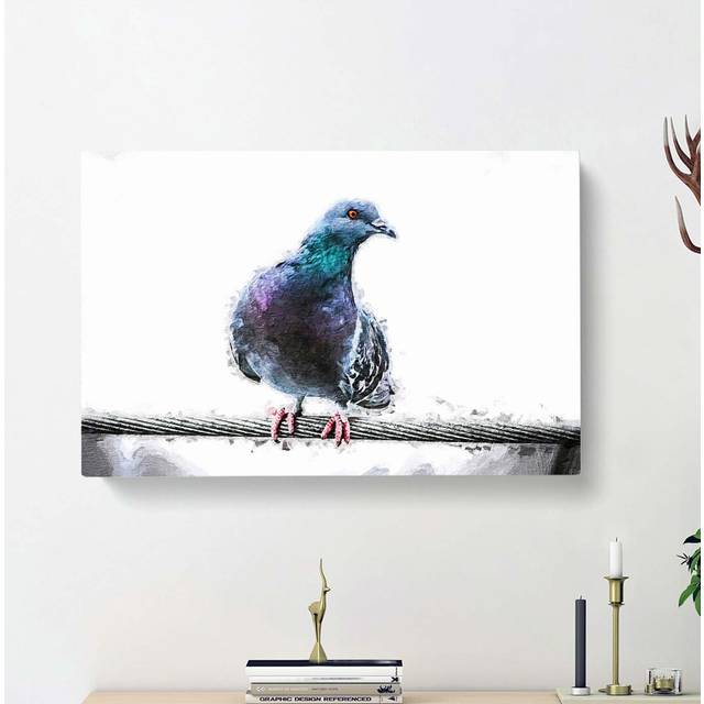 Pigeon Bird on a Wire - Wrapped Canvas Painting Print (35cm H x 50cm W x 3cm D)
