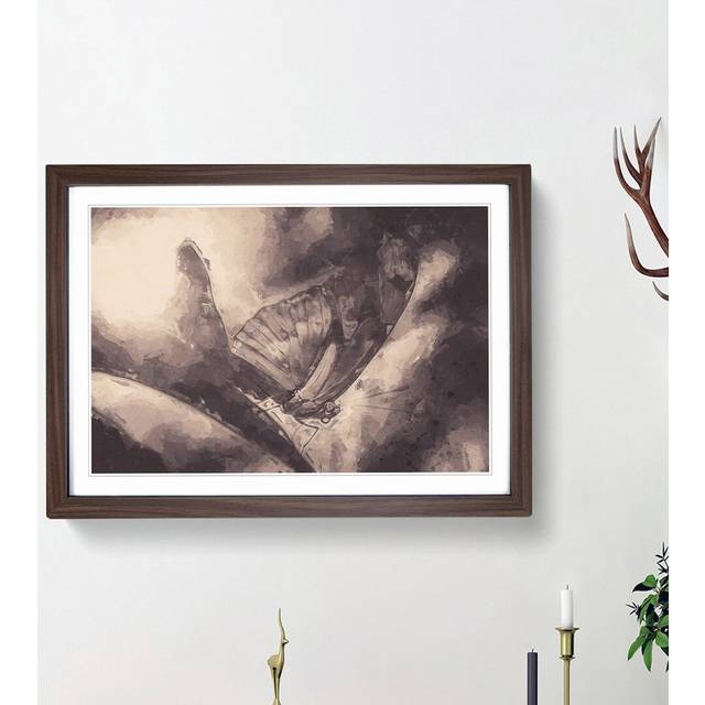 Butterfly Wing in Abstract - Picture Frame Painting Print - Walnut Framed (27cm H x 36cm W x 2cm D)