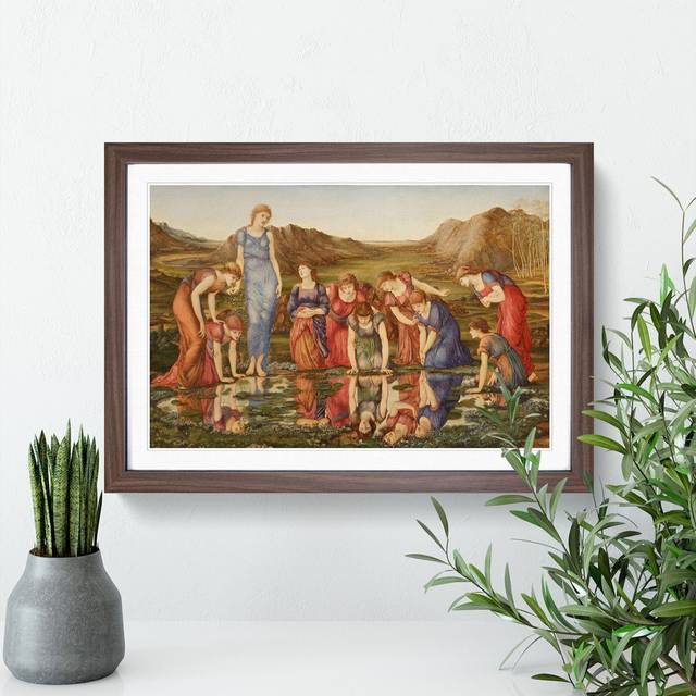 The Mirror of Venus by Edward Burne-Jones - Picture Frame Painting - Walnut Framed (48cm H x 65cm W x 2cm D)