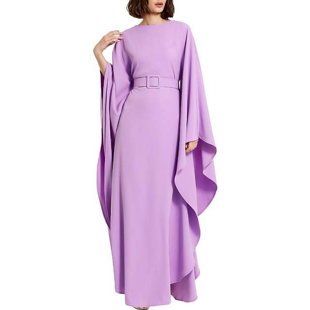 Mac Duggal Crepe Boat Neck Shawl Gown With Belt