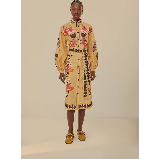 Farm Rio Flower Bird Embroidered Midi Dress
