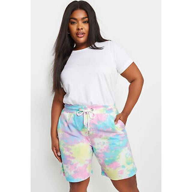 Yours Curve Pink & Blue Tie Dye Jogger Shorts, Women's Curve & Plus Size, Yours - 22-24