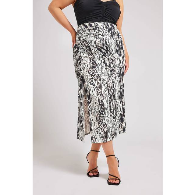 Yours London Curve White Snake Print Ruched Skirt, Women's Curve & Plus Size, Yours London - 20