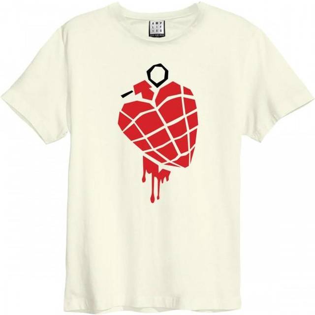 (XS, Vintage White) Amplified Unisex Adult American Idiot Heart Grenade Green Day T-Shirt