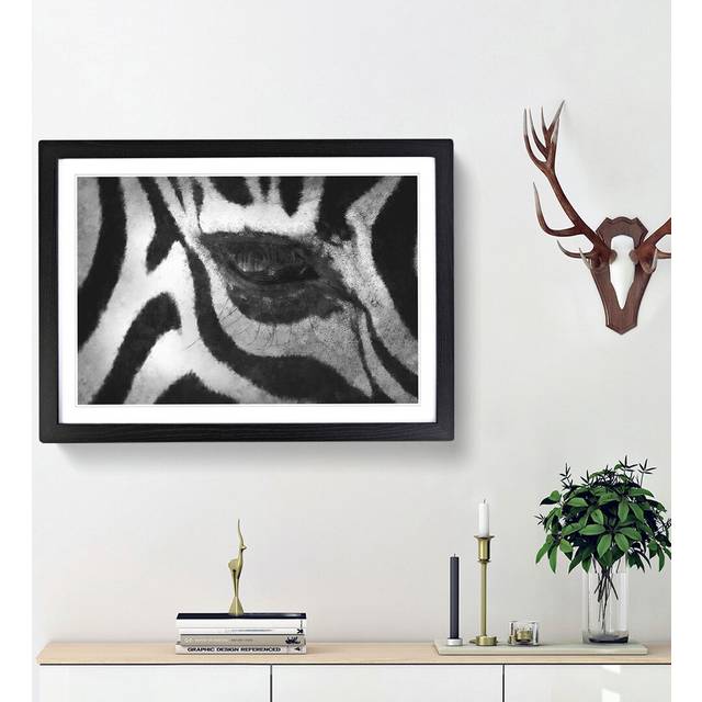 The Eye of a Zebra - Picture Frame Painting Print - Black Framed (24cm H x 33cm W x 2cm D)