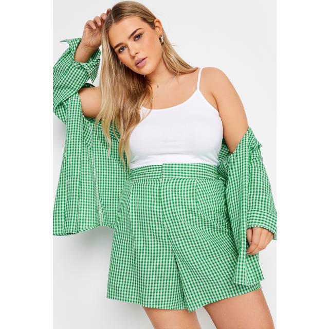 Yours Curve Green Gingham Check Shorts, Women's Curve & Plus Size, Yours - 16