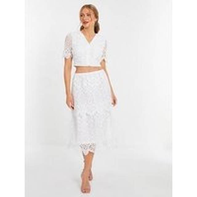 Quiz Womens White Crochet Lace Tiered Midi Skirt - Size 6 UK