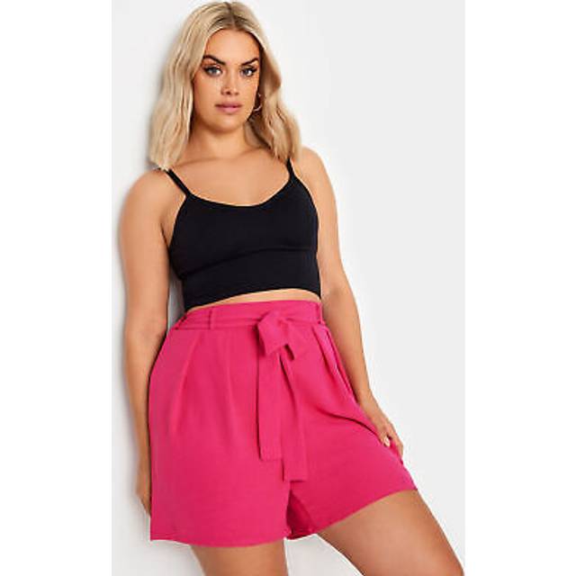 Yours Curve Pink Belted Textured Shorts, Women's Curve & Plus Size, Yours - 30-32
